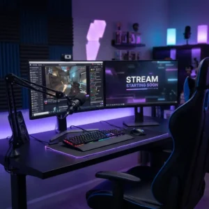 Twitch Name Generator streaming setup with realistic gaming creator environment