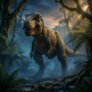 Dinosaur Name Generator prehistoric artwork with realistic dinosaur jungle atmosphere