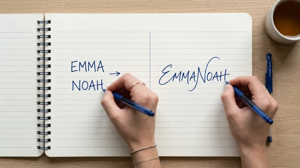 Combining two names into one portmanteau on paper