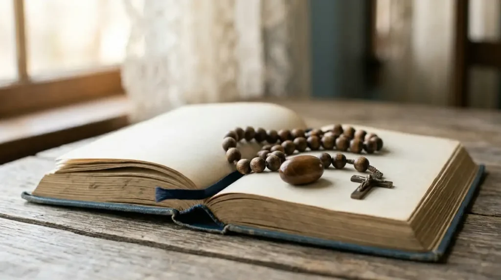 Common nun names tradition shown with a rosary and prayer book