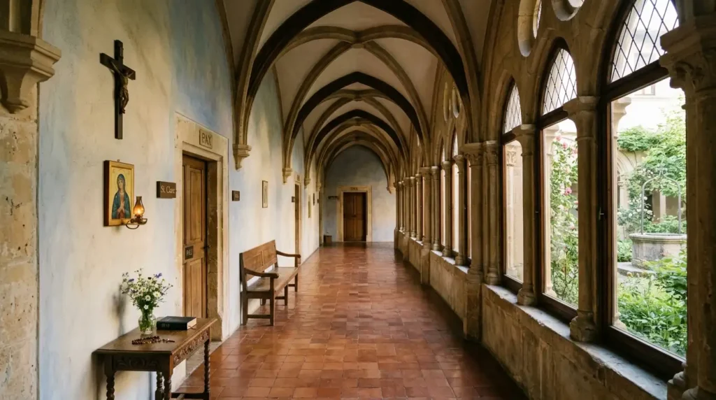 Nun names guide showing a peaceful Catholic convent setting