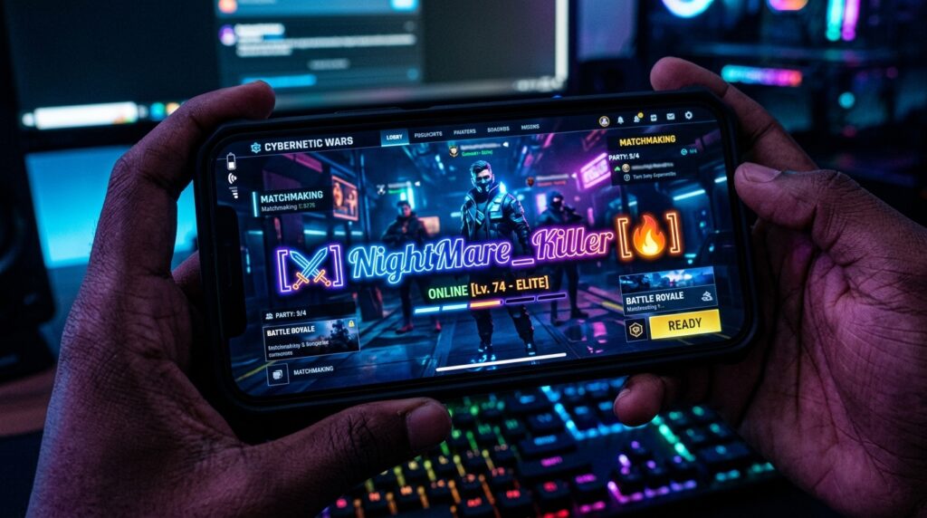 Stylish PUBG names with symbols on a phone screen